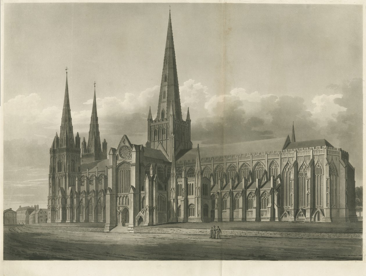 Catedral de Lichfield - Vista sudeste: gravura em aquatinta, sd [ Séc. XIX] de John Buckler