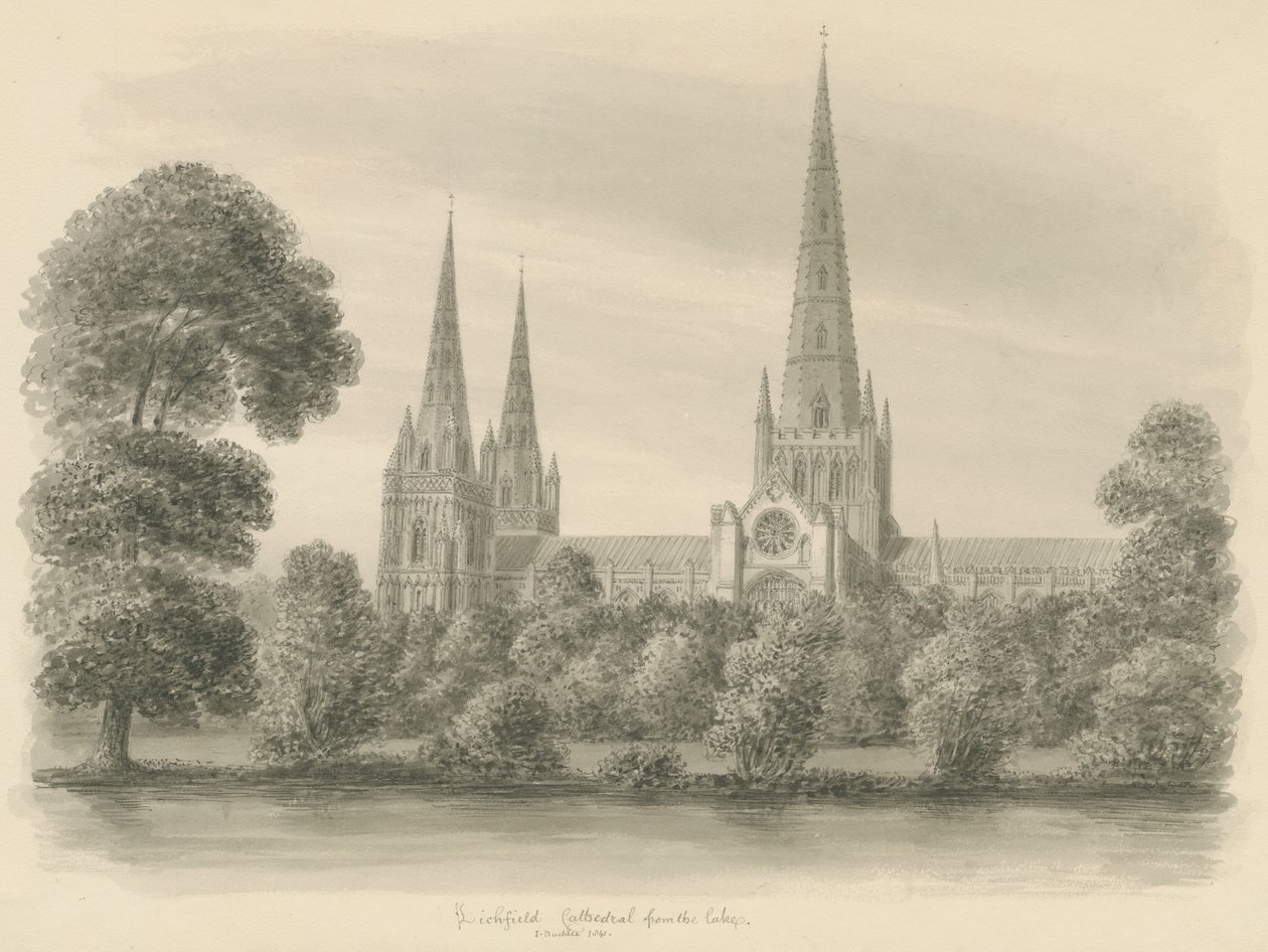 Catedral de Lichfield - vista sul: desenho em sépia de John Buckler