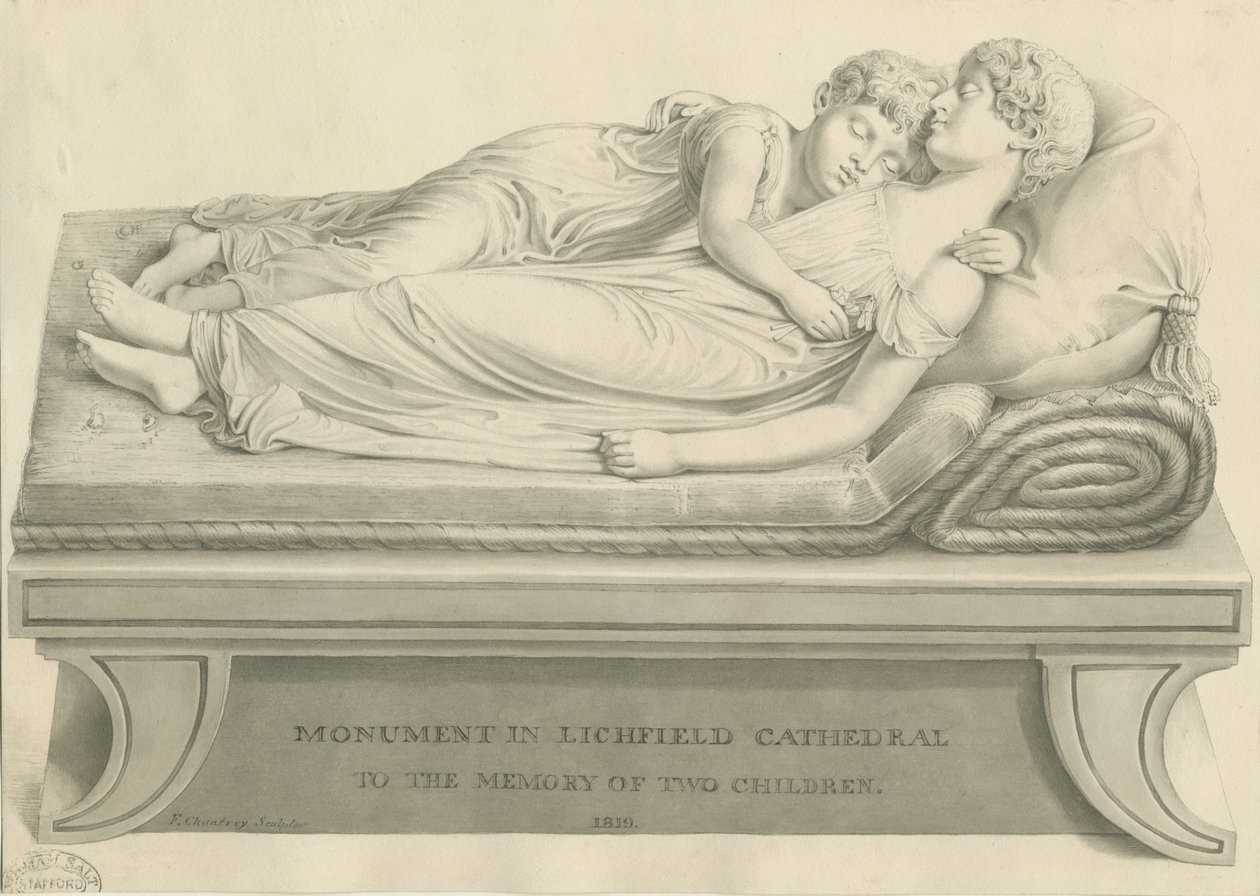 Catedral de Lichfield - "As Crianças Adormecidas": desenho sépia, nd [19º cent] (desenho) de John Buckler