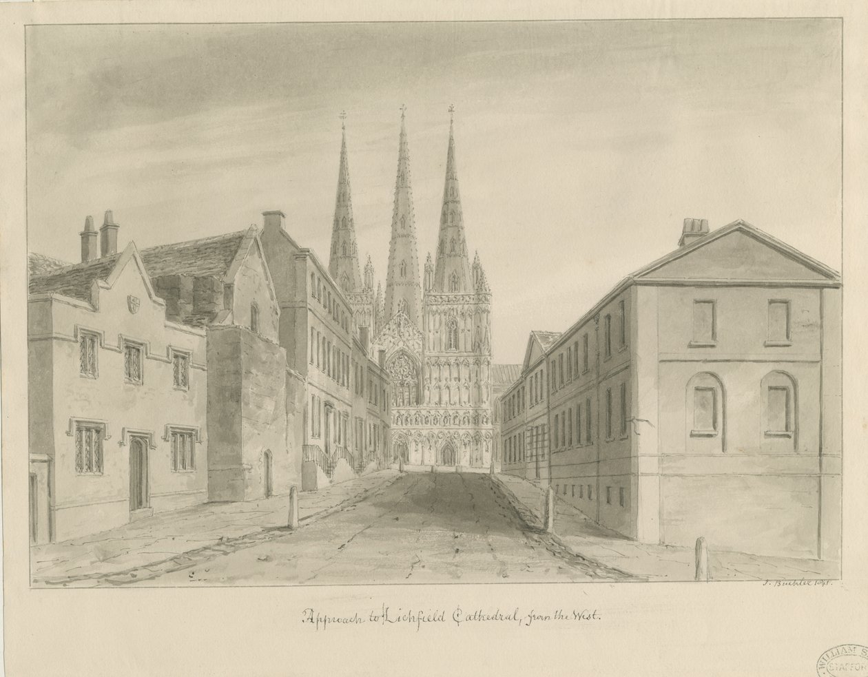 Catedral de Lichfield : desenho sépia de John Buckler