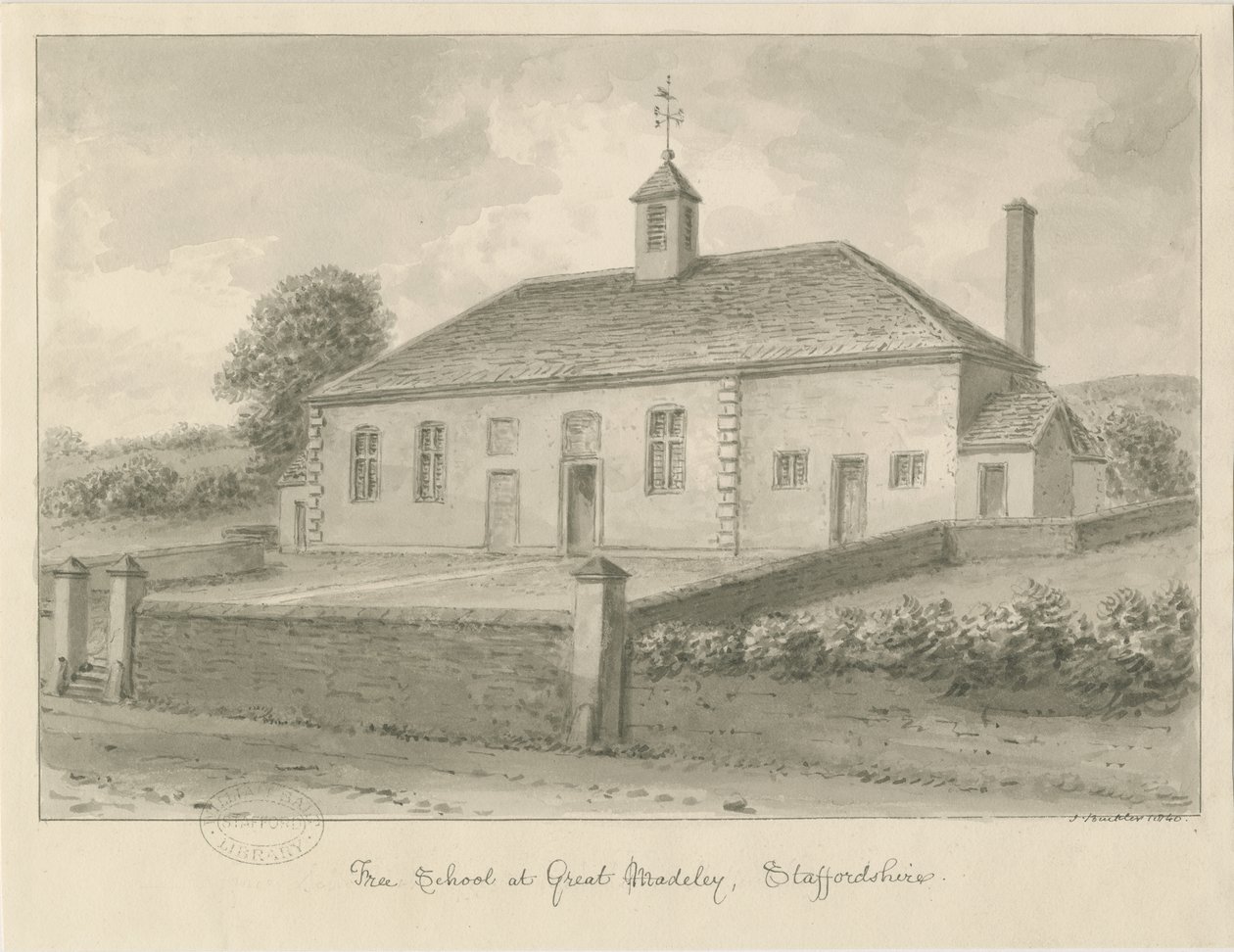 Madeley - Escola Livre: desenho sépia, 1840 de John Buckler