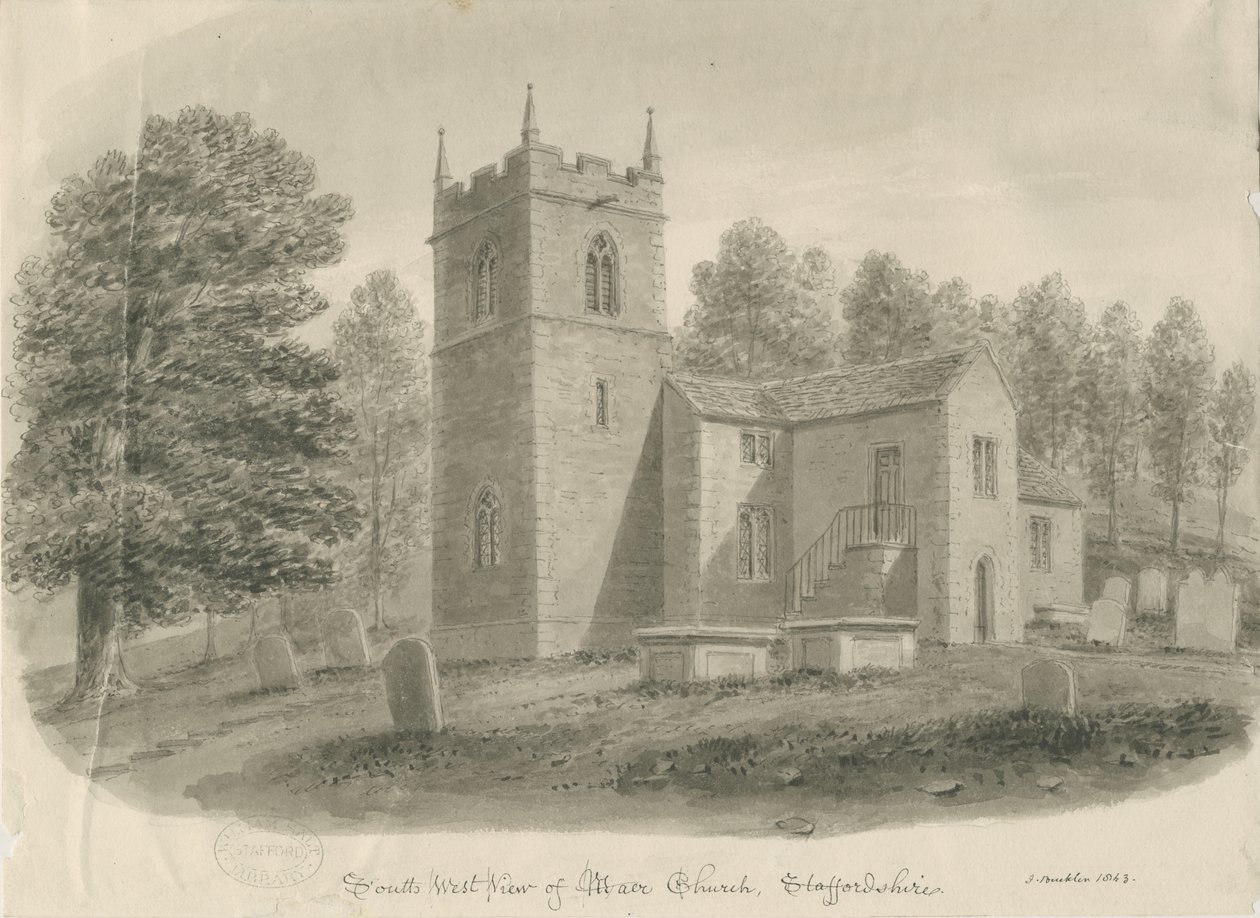 Igreja Maer: desenho de lavagem sépia de John Buckler