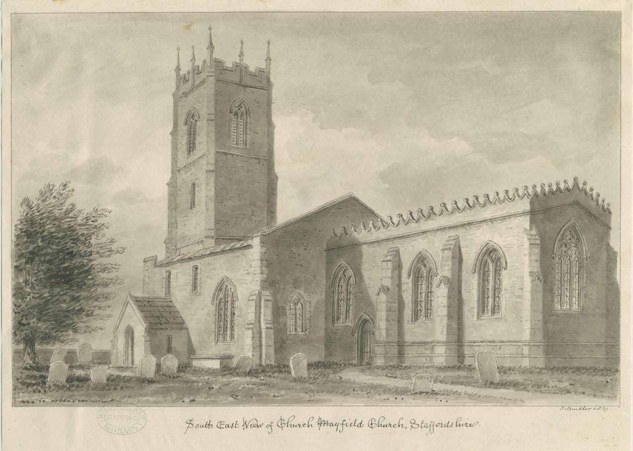 Igreja de Mayfield: desenho em sépia, 1839 de John Buckler