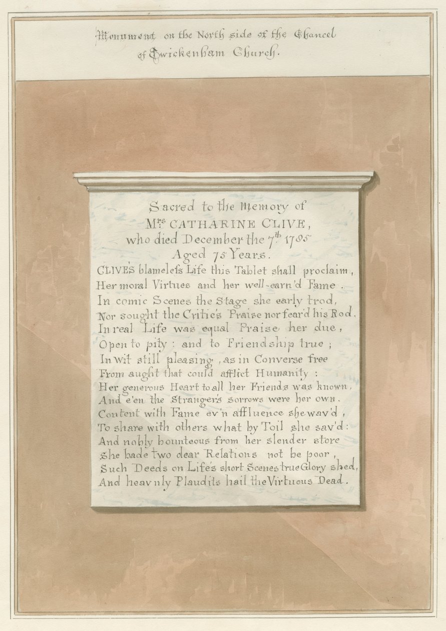 Middlesex - Igreja de Twickenham - Monumento: desenho sépia de John Buckler