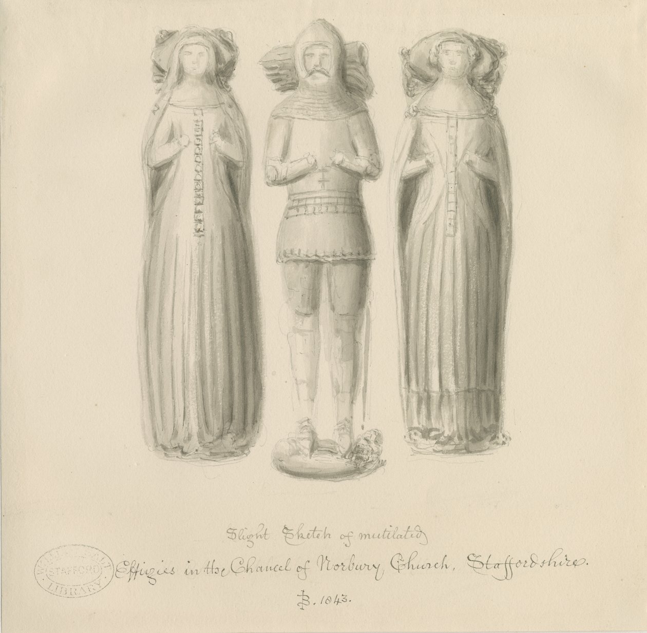 Igreja Norbury - Effigy [de Sir Edward Botiler]: desenho sépia de John Buckler