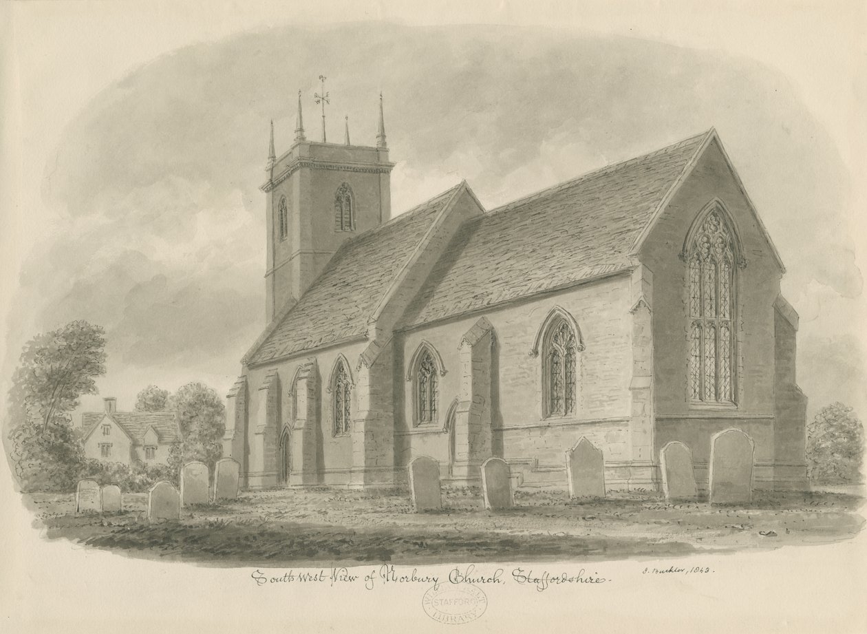 Igreja de Norbury: desenho em sépia, 1843 de John Buckler