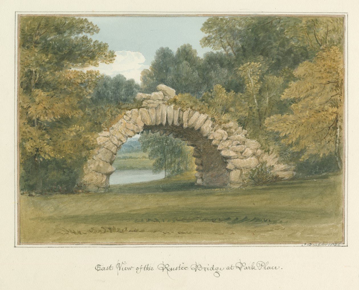 Oxfordshire - Henley upon Thames- Ponte Rústica em Park Place, 1826 de John Buckler