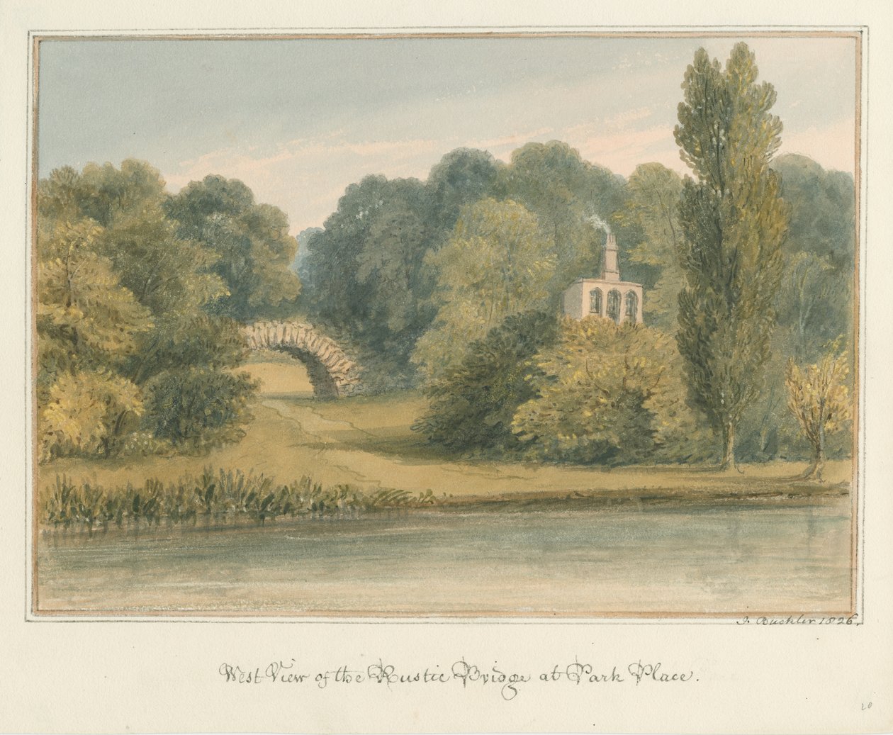 Oxfordshire - Henley upon Thames - ponte rústica em Park Place, 1826 de John Buckler