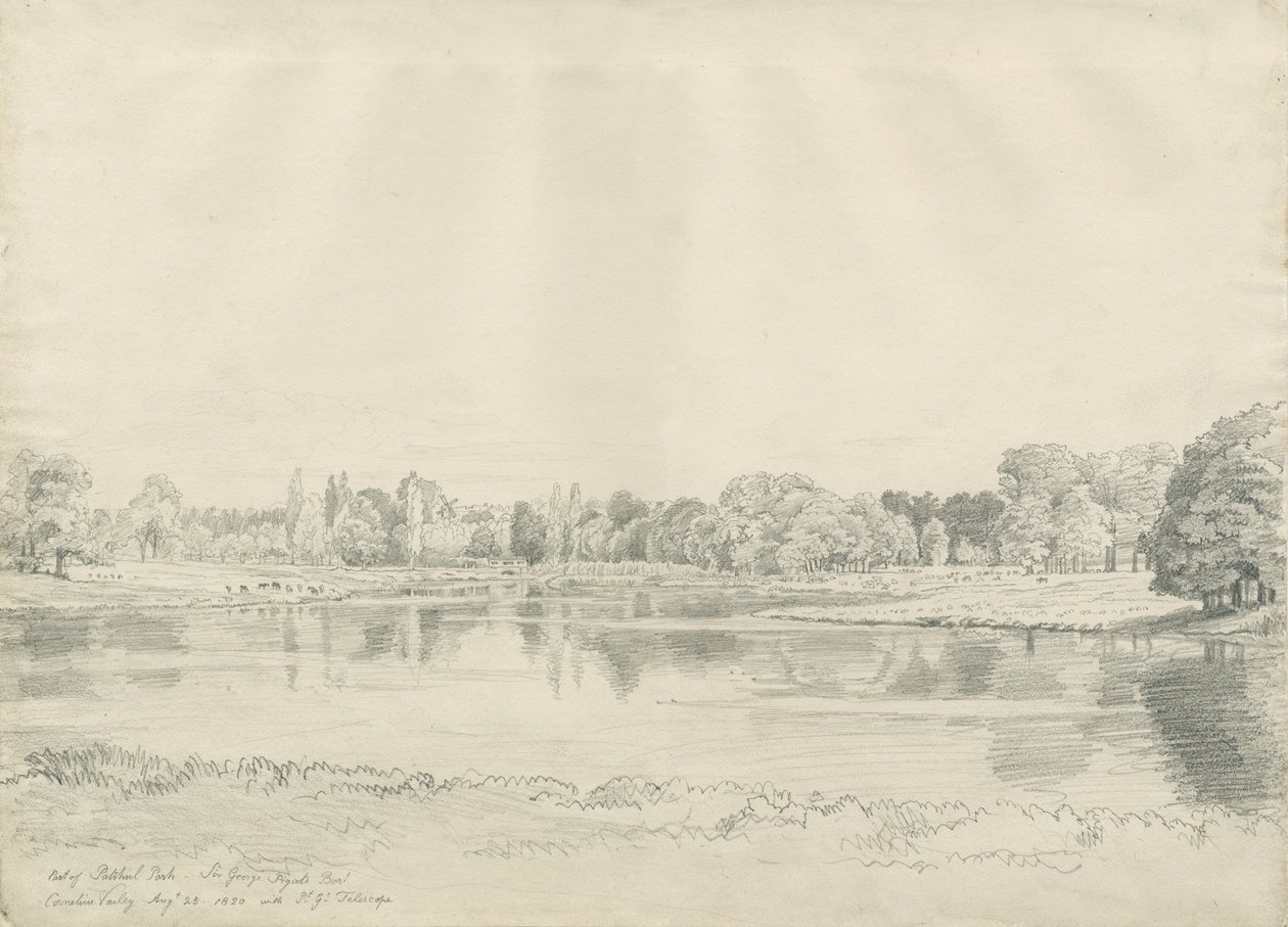 Patshull House - Park and Pool: desenho a lápis, 25 de agosto de 1820 de John Buckler