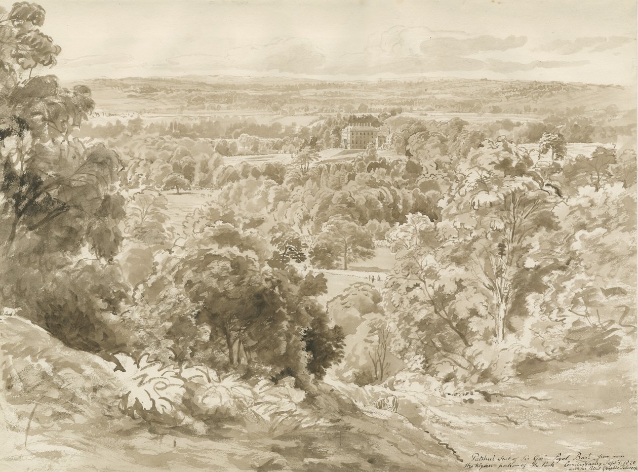 Patshull House and Park: desenho de lavagem sépia de John Buckler