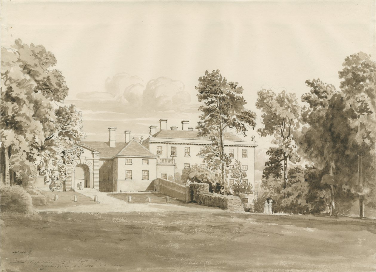 Patshull House: desenho de lavagem sépia, Ago 1820 (desenho) de John Buckler