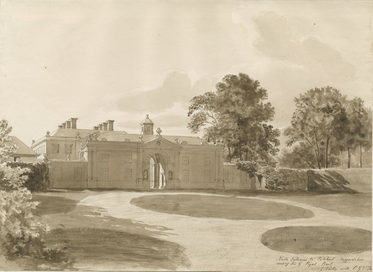 Patshull House: desenho em sépia, nd [1820] de John Buckler
