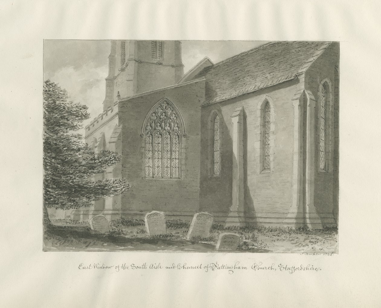 Igreja de Pattingham - janela leste: desenho em sépia, 1846 de John Buckler