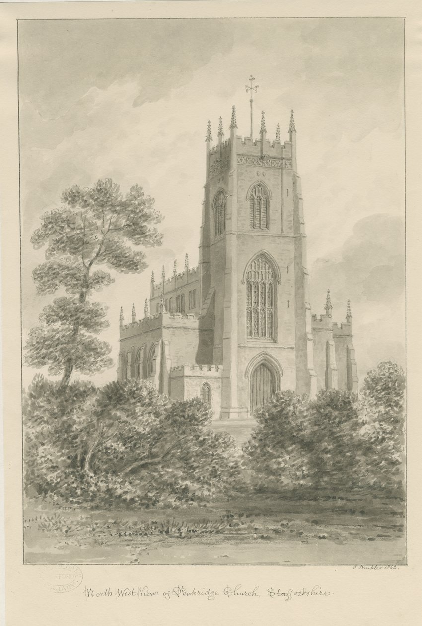 Igreja Penkridge: desenho em sépia de John Buckler
