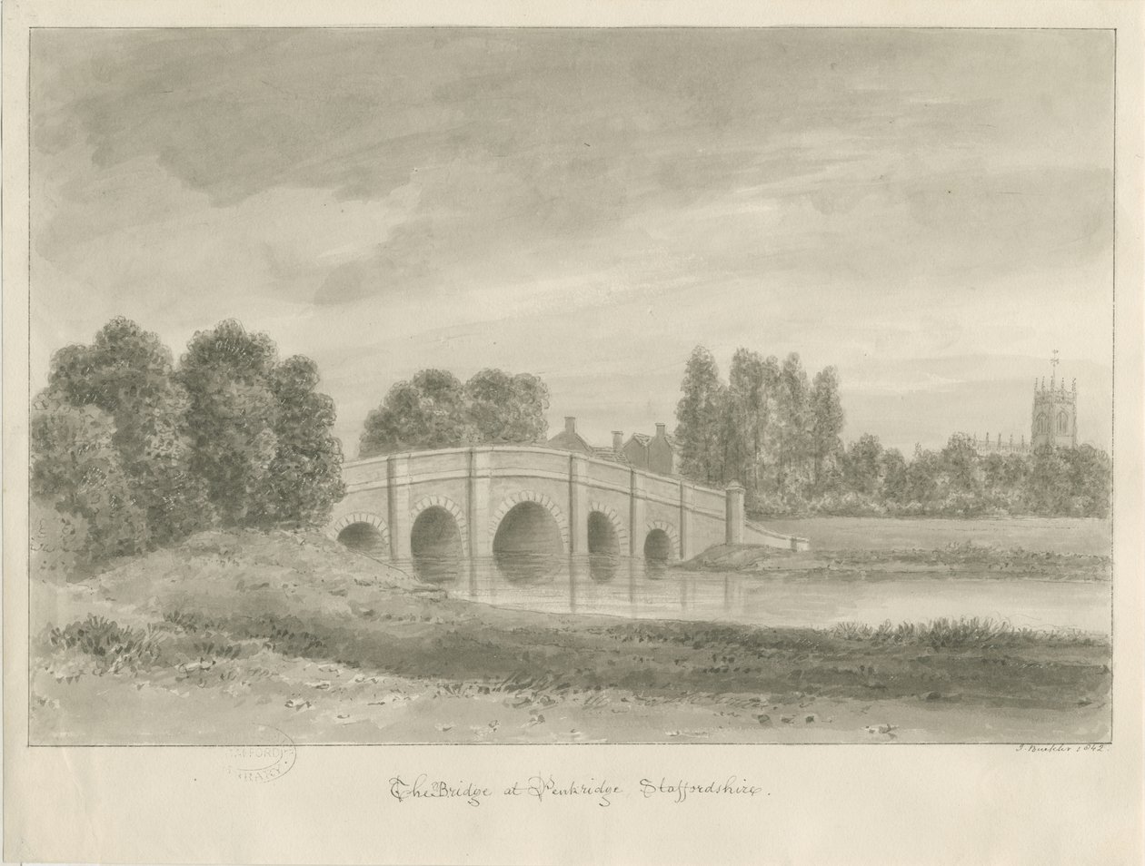 Penkridge Town - Ponte [Bull]: desenho sépia de John Buckler
