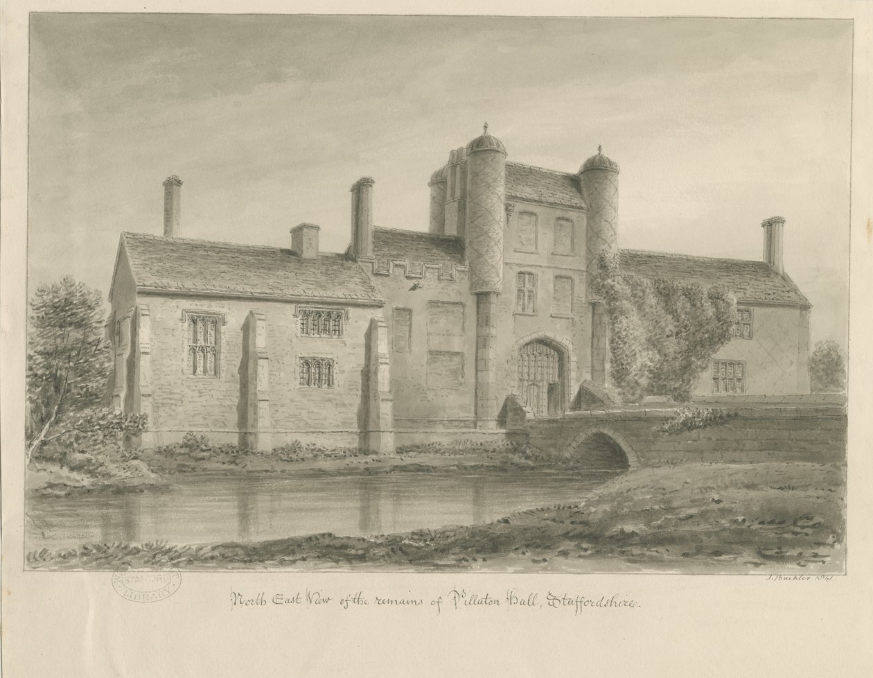 Pillaton Hall: desenho sépia de John Buckler