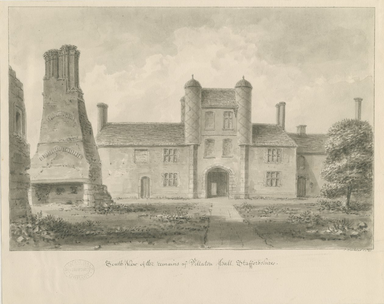 Pillaton Hall: desenho sépia de John Buckler