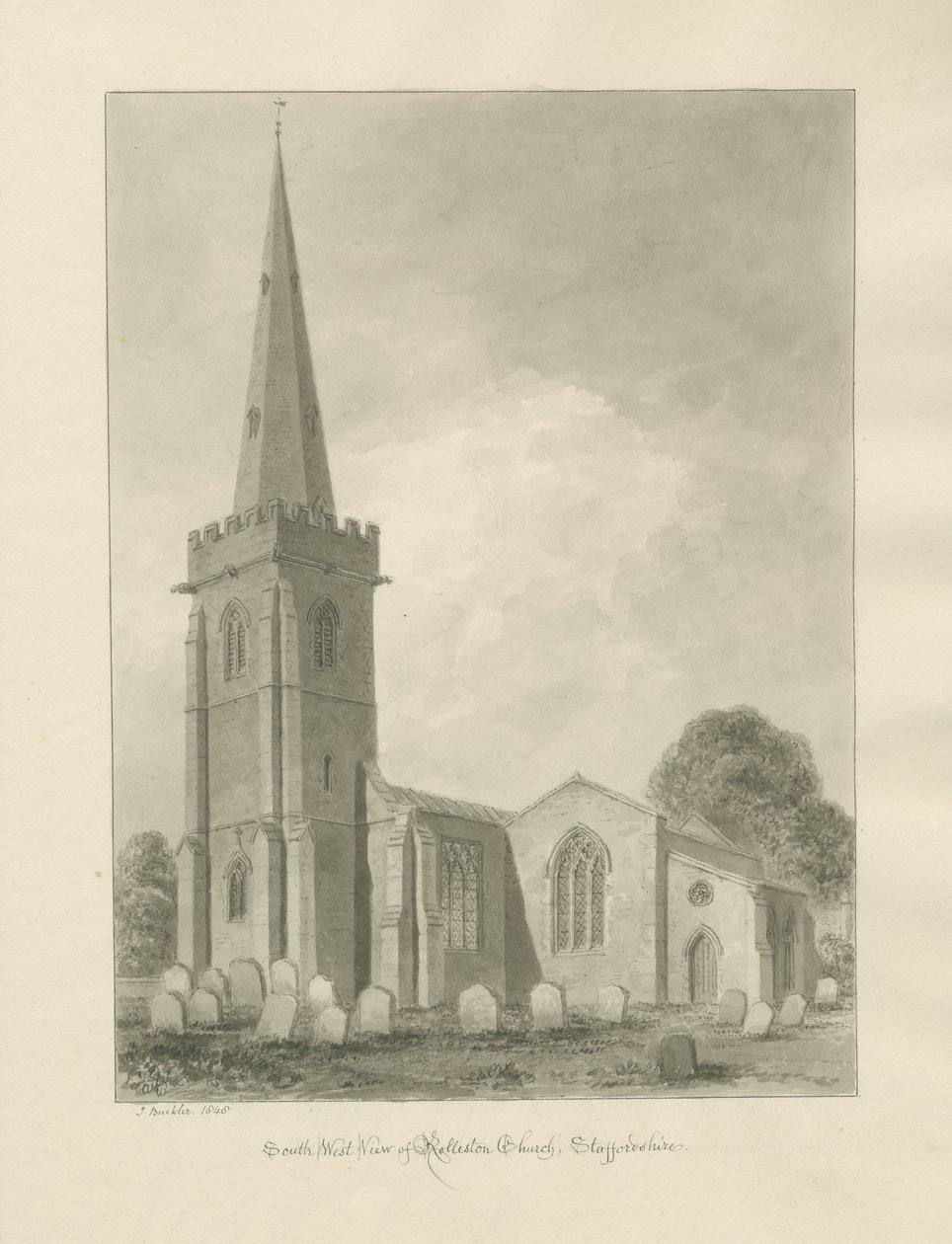 Igreja Rolleston: desenho sépia de John Buckler