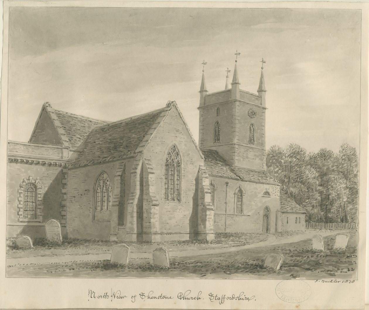 Igreja Shenstone: desenho sépia de John Buckler