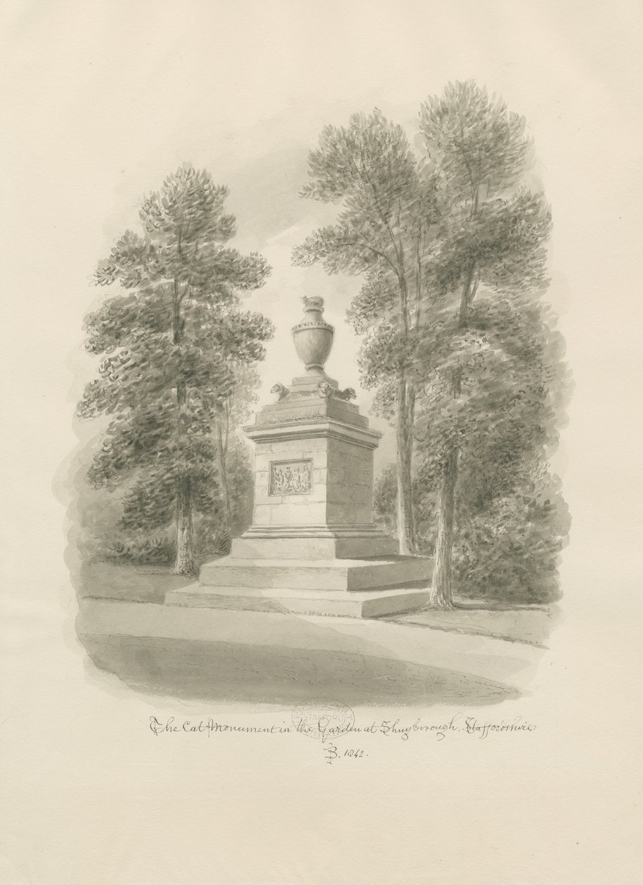 Shugborough - Monumento ao Gato: desenho sépia de John Buckler