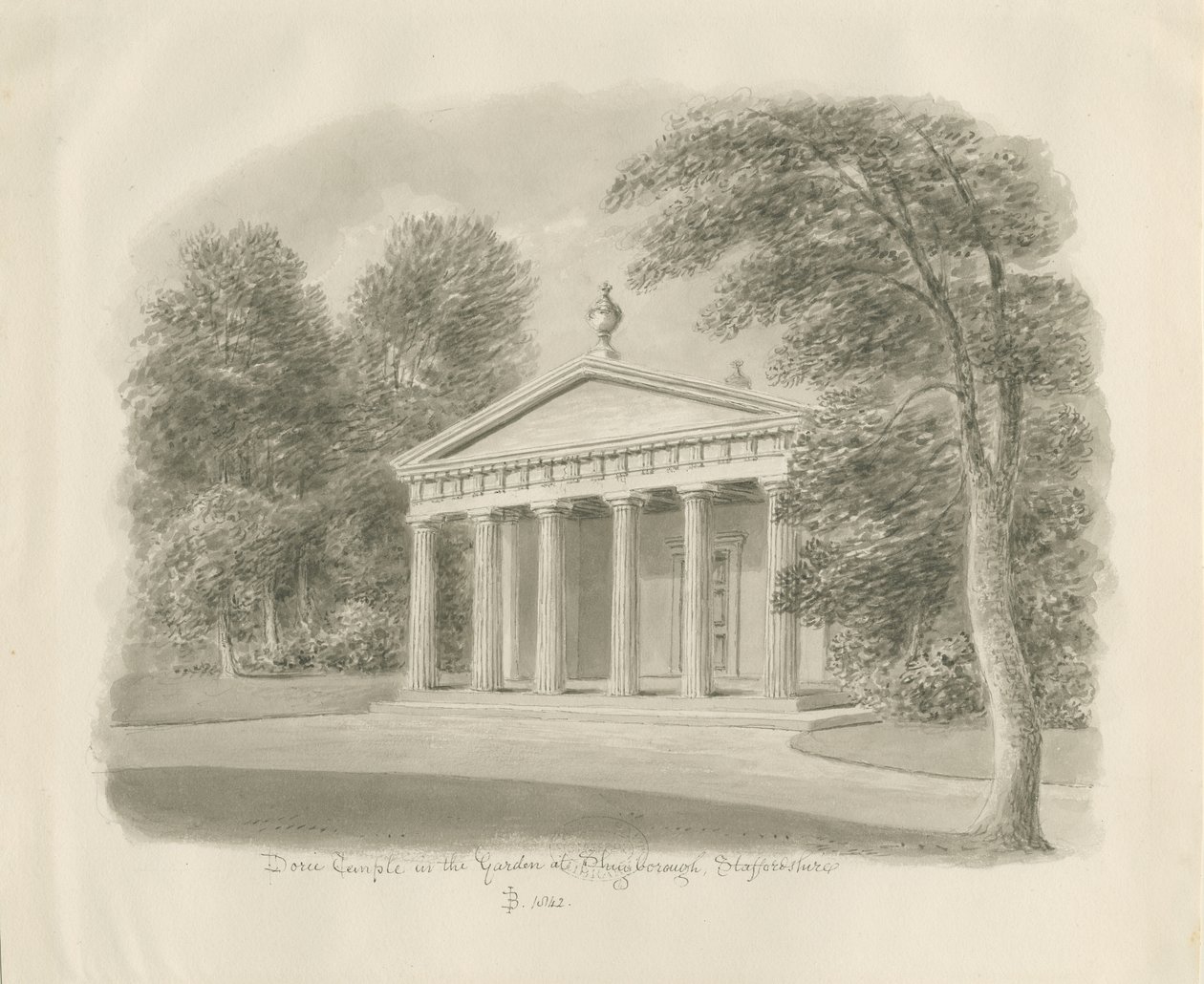 Shugborough - Templo Dórico: desenho em sépia, 1842 de John Buckler