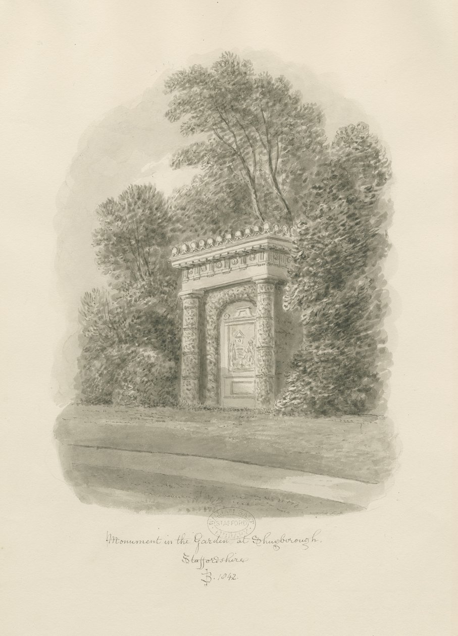 Shugborough - Monumento: desenho em sépia de John Buckler