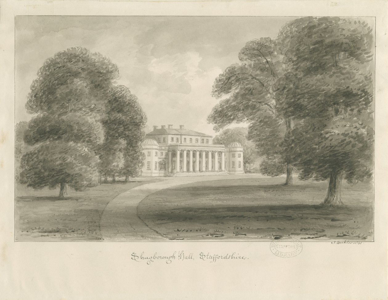 Shugborough Hall: desenho sépia de John Buckler