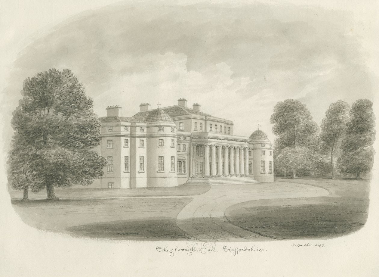 Shugborough Hall: desenho sépia, 1843 de John Buckler