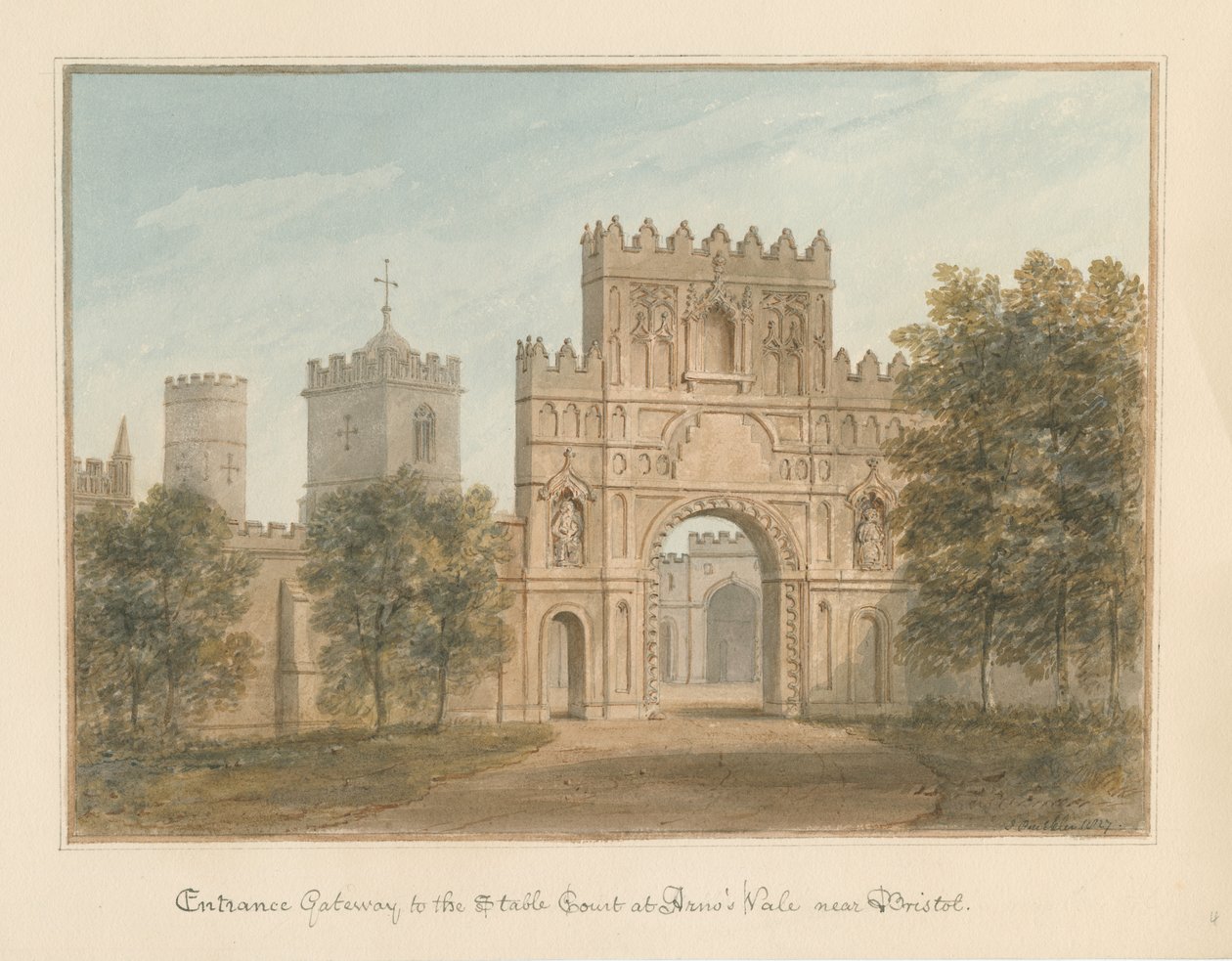 Somerset - Bristol - Portal de entrada para a corte estável no vale de Arno, 1827 de John Buckler