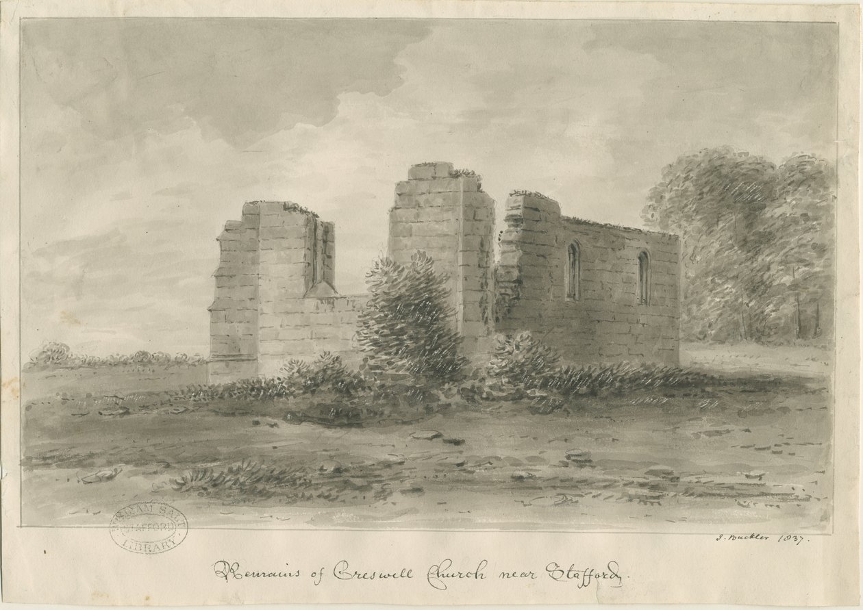 Stafford - Creswell Chapel: desenho em sépia, 1837 de John Buckler