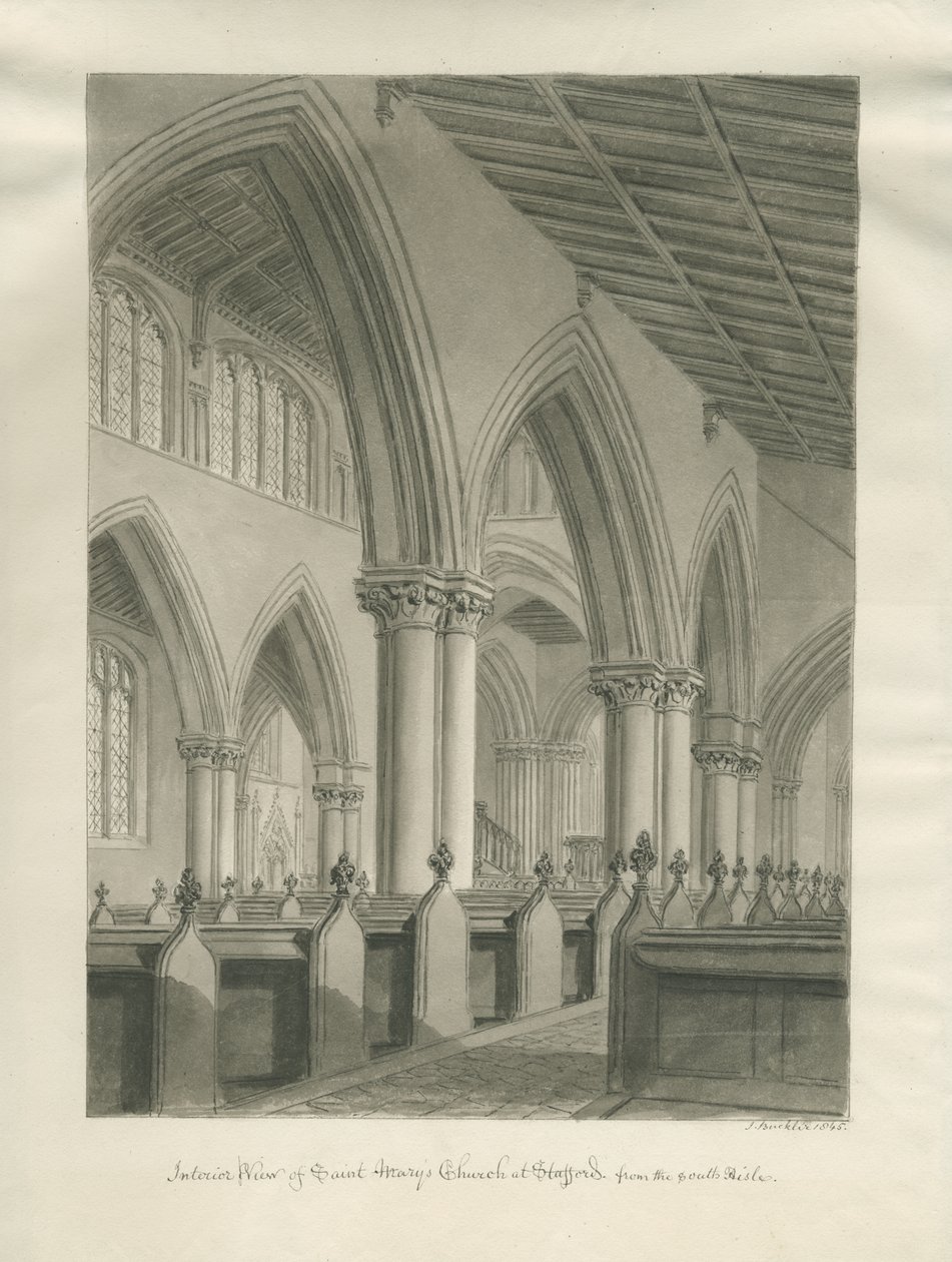 Stafford - Interior da Igreja de Santa Maria: desenho em sépia, 1845 de John Buckler
