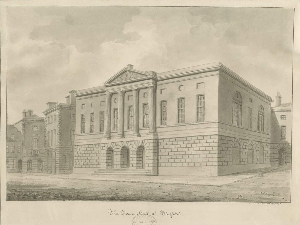 Stafford - Shire Hall: desenho sépia de John Buckler