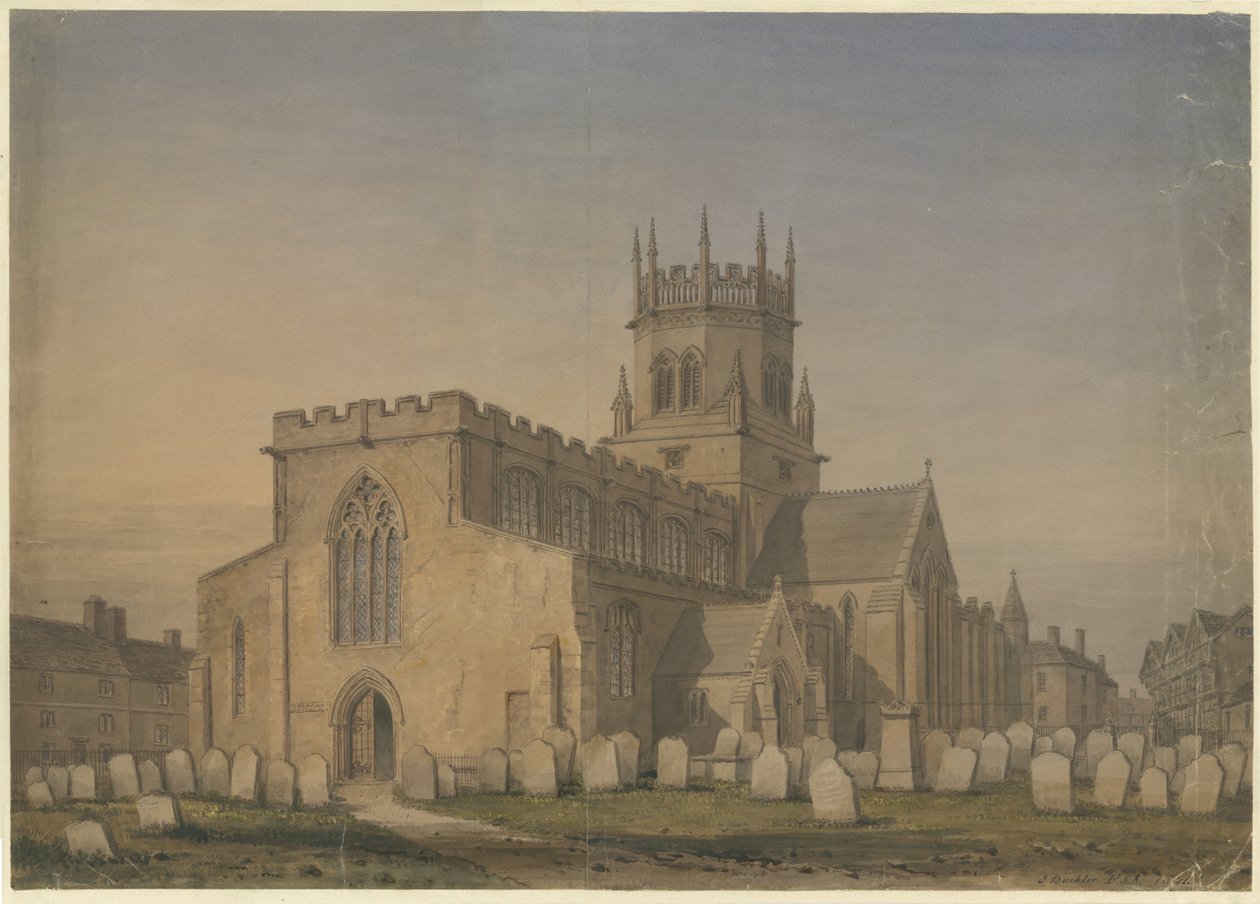 Stafford - Igreja de Santa Maria: desenho de cor de água, 1846 de John Buckler