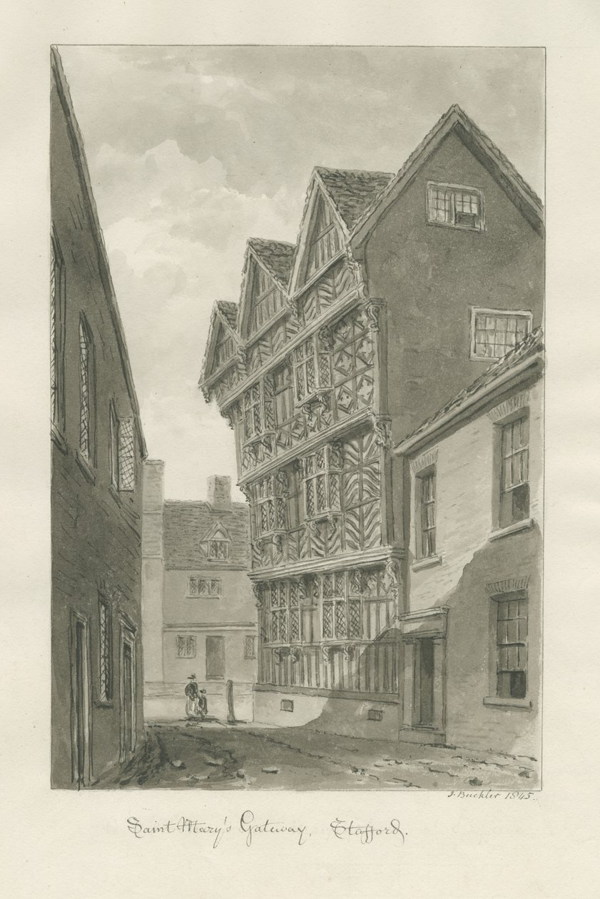 Stafford - St. Mary&39;s Gateway: desenho em sépia de John Buckler