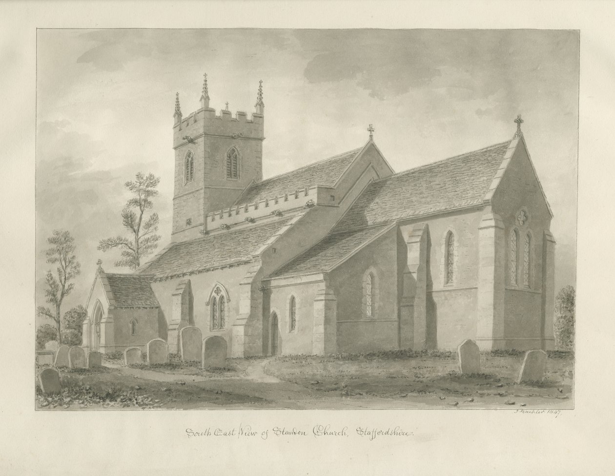 Igreja Standon: desenho sépia de John Buckler