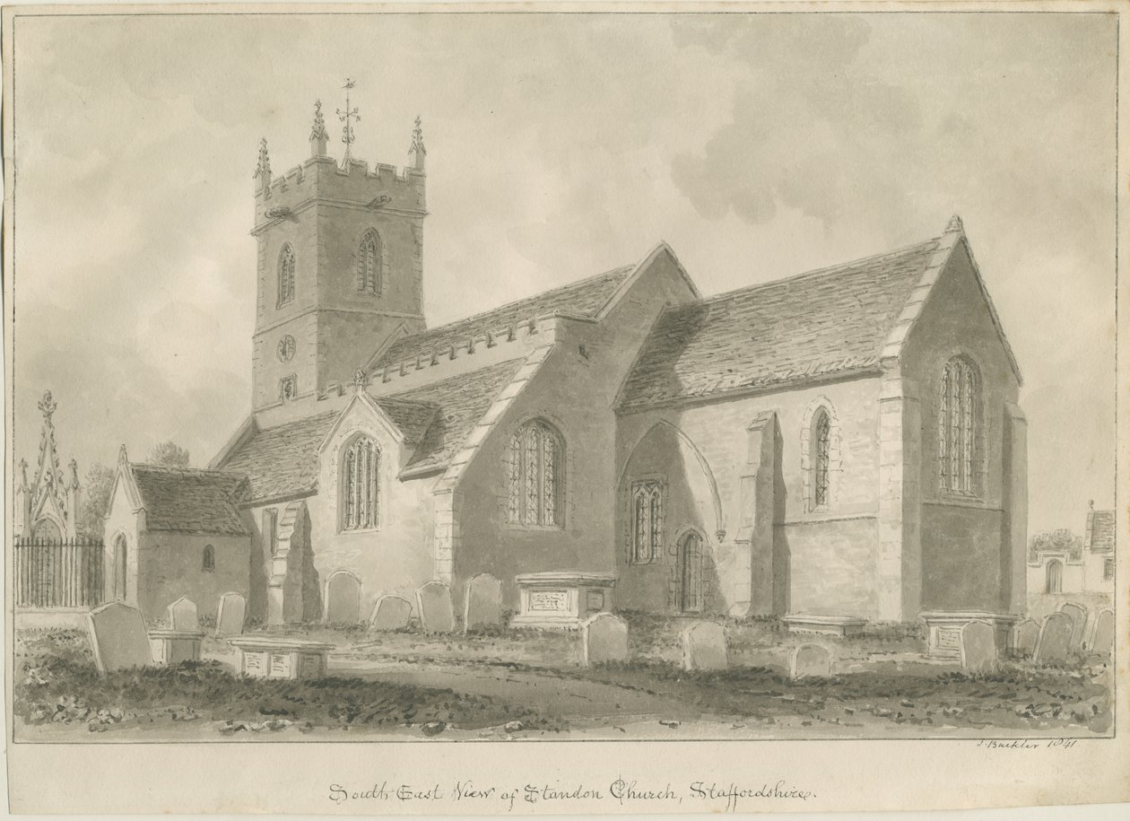 Igreja Standon: desenho sépia de John Buckler