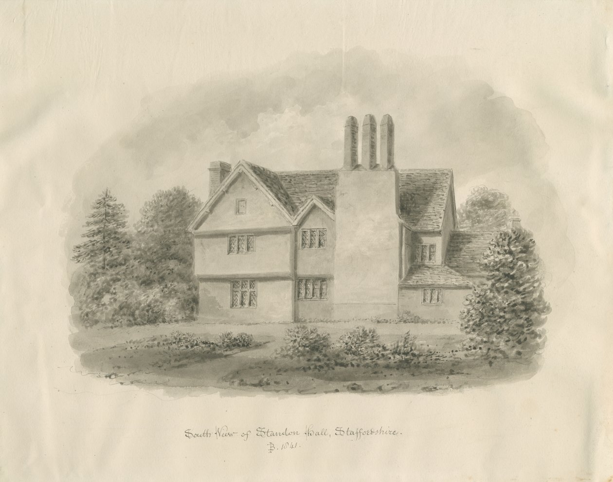 Standon Hall: desenho sépia de John Buckler