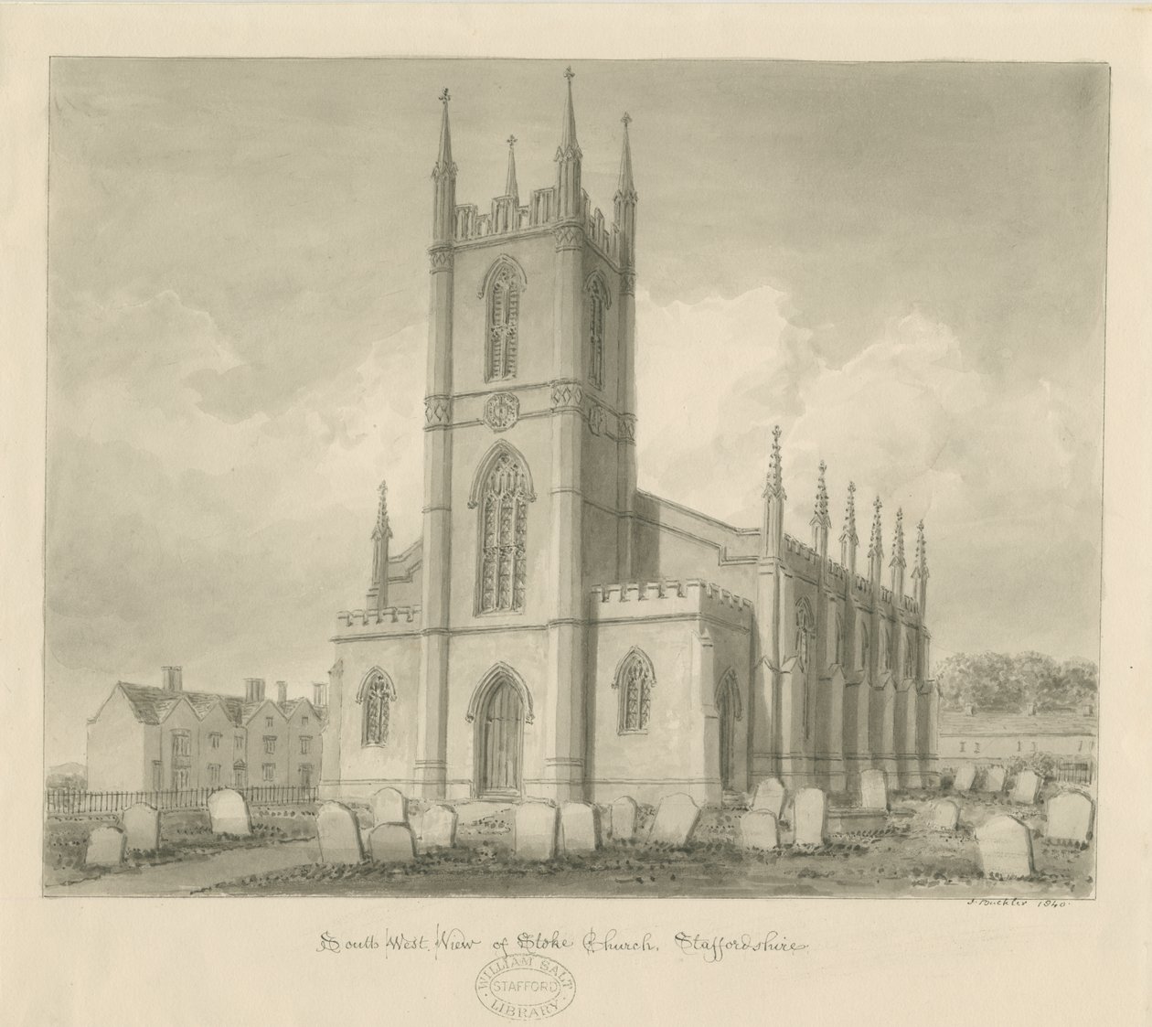 Igreja de Stoke-upon-Trent [Nova]: desenho em sépia de John Buckler