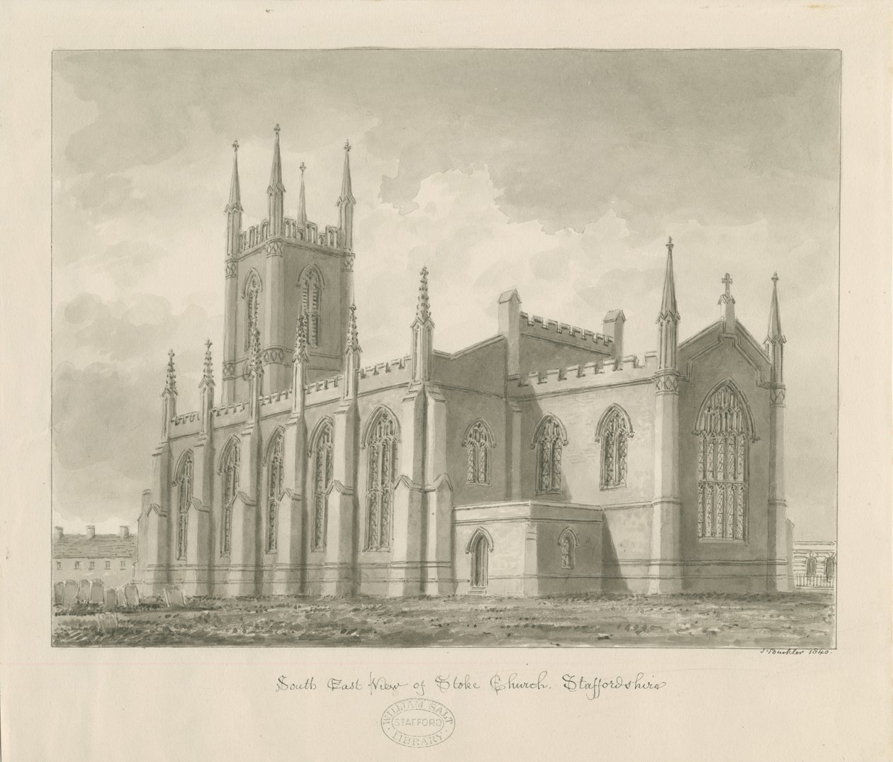 Stoke-upon-Trent Church [Novo]: desenho sépia de John Buckler