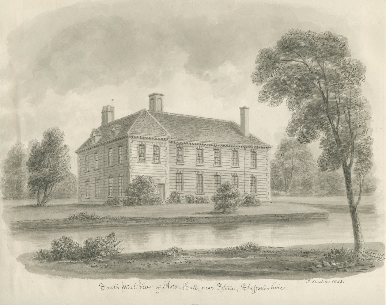 Stone - Aston Hall: desenho sépia de John Buckler