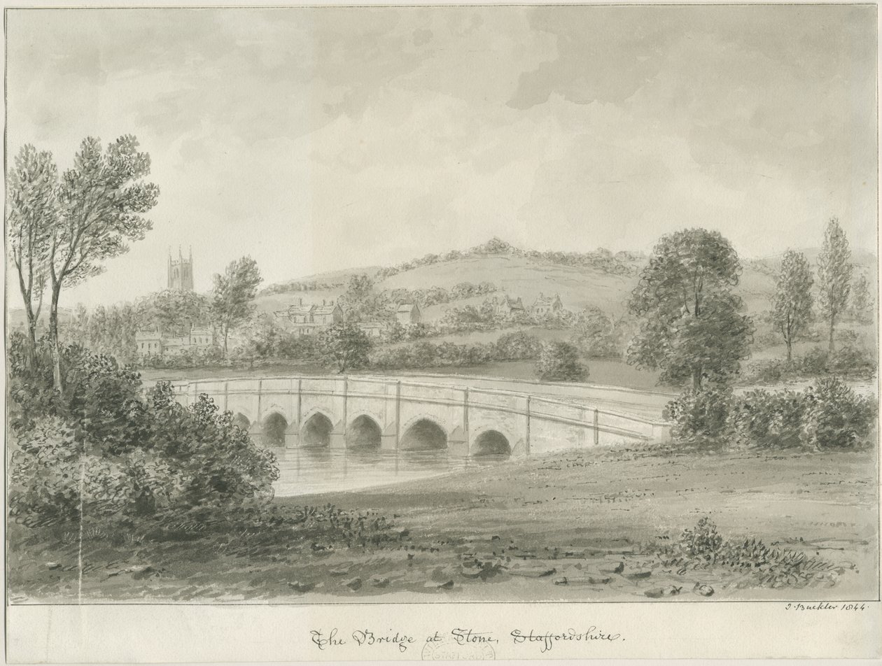 Pedra - ponte sobre o rio Trento: desenho em sépia, 1844 de John Buckler