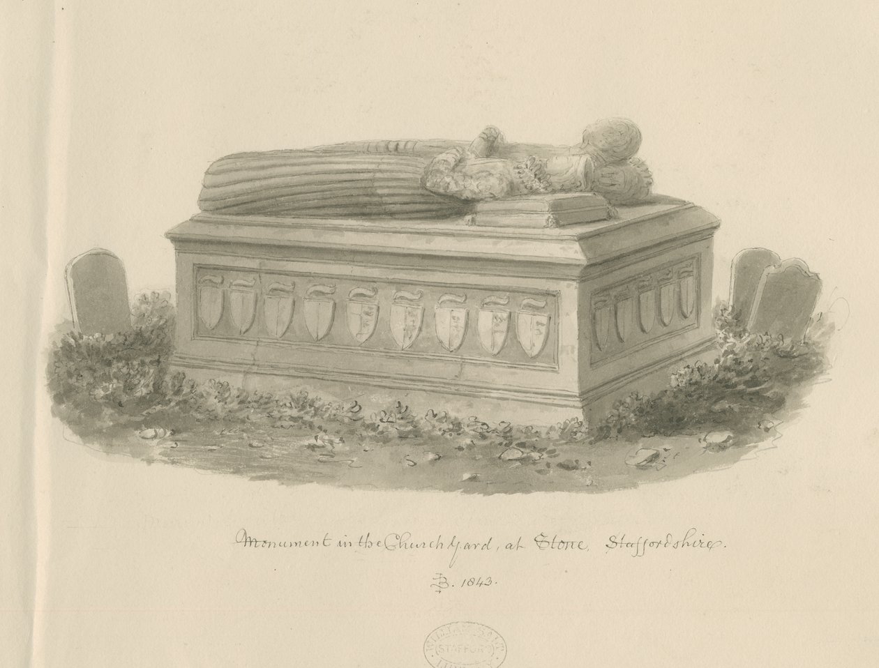 Igreja da Pedra - [Túmulo de William Crompton]: desenho sépia de John Buckler