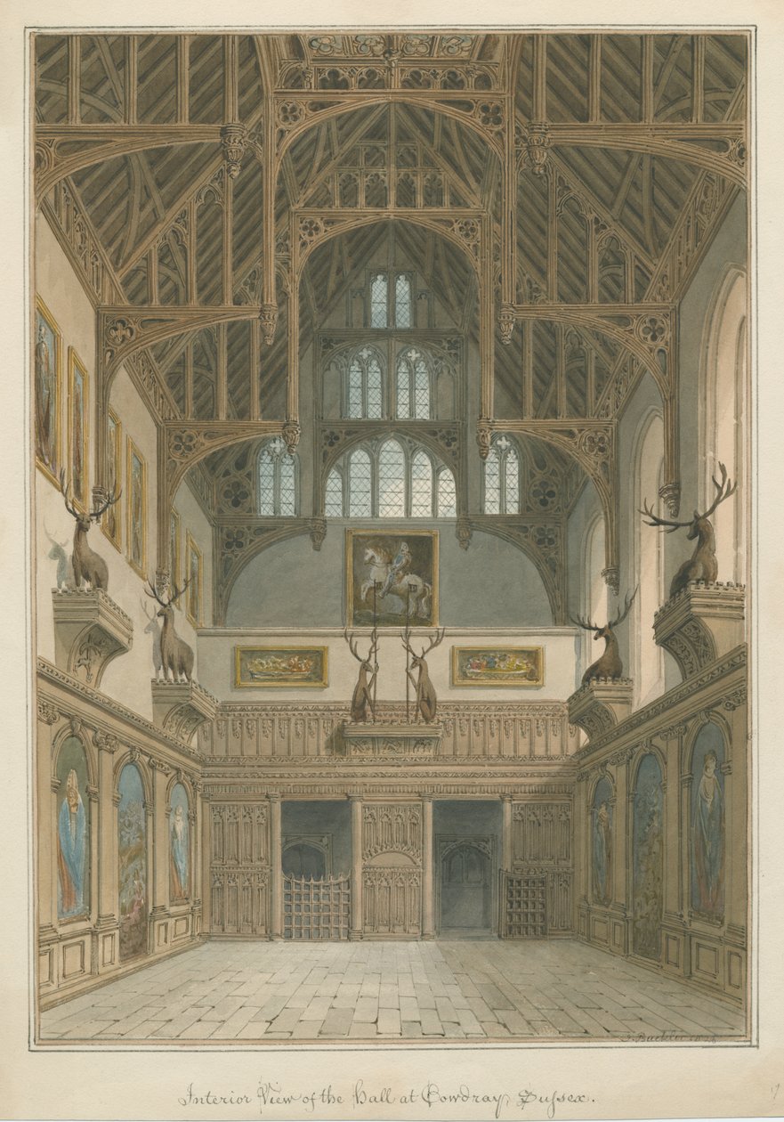 Sussex - Cowdray House - Interior do Hall de John Buckler