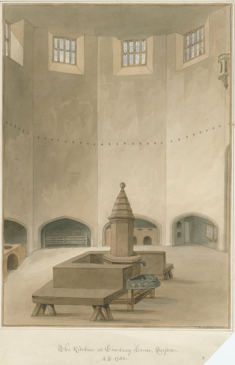 Sussex - Cowdray House - Interior da cozinha, 1830 de John Buckler
