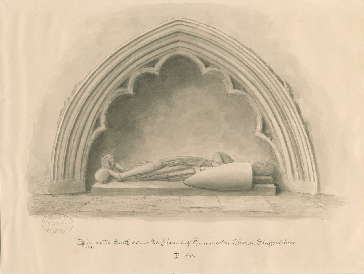 Igreja de Swynnerton - Efígie: desenho em sépia, 1841 de John Buckler