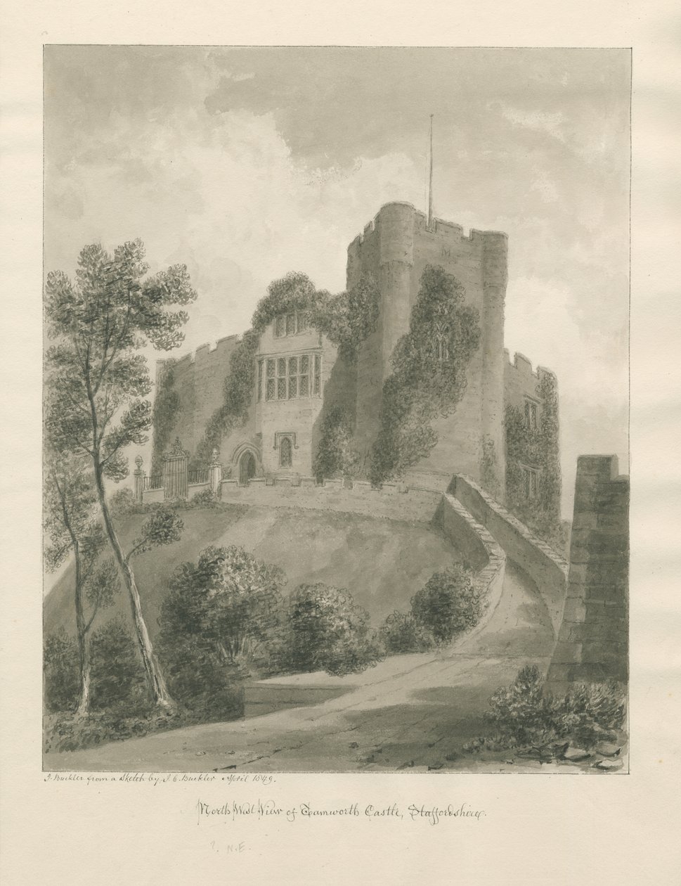 Castelo de Tamworth: desenho sépia, Abr 1849 (desenho) de John Buckler