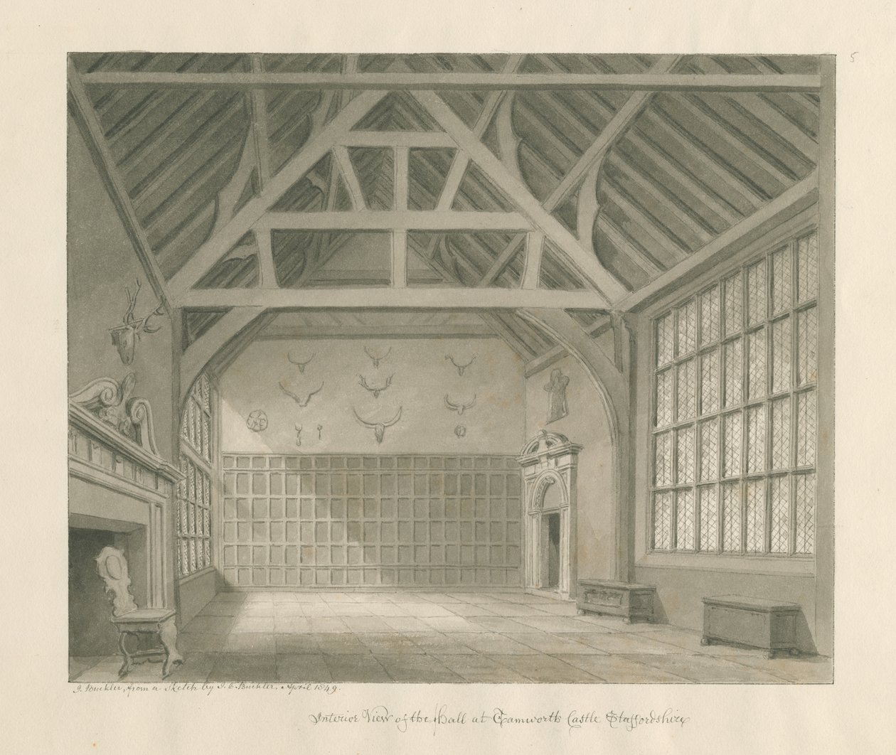 Castelo de Tamworth: desenho em sépia, abril de 1849 (desenho) de John Buckler
