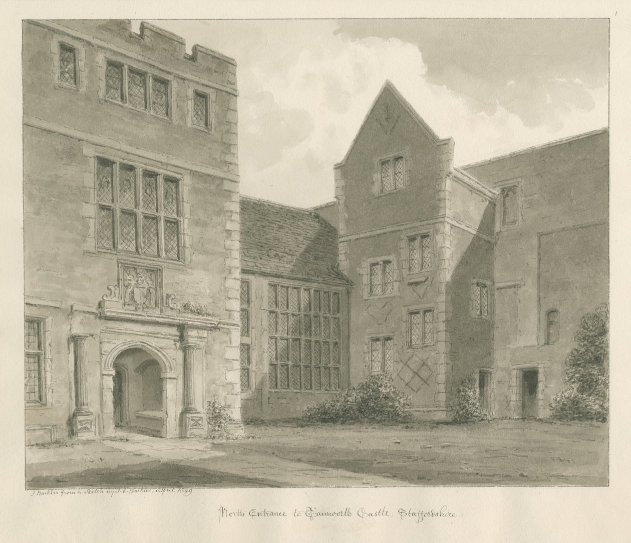 Castelo de Tamworth: desenho em sépia, abril de 1849 de John Buckler