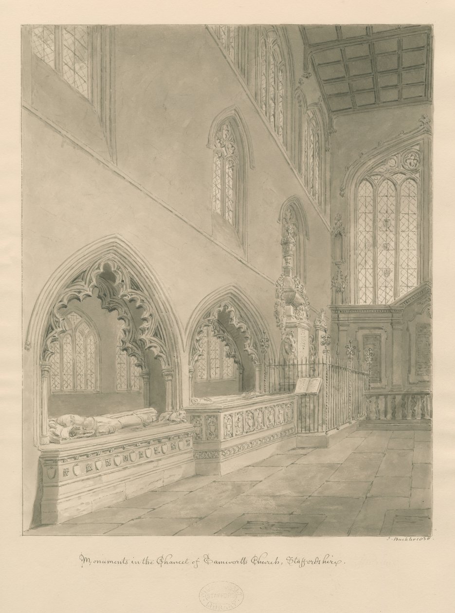 Igreja de Tamworth - Monumentos: desenho em sépia de John Buckler