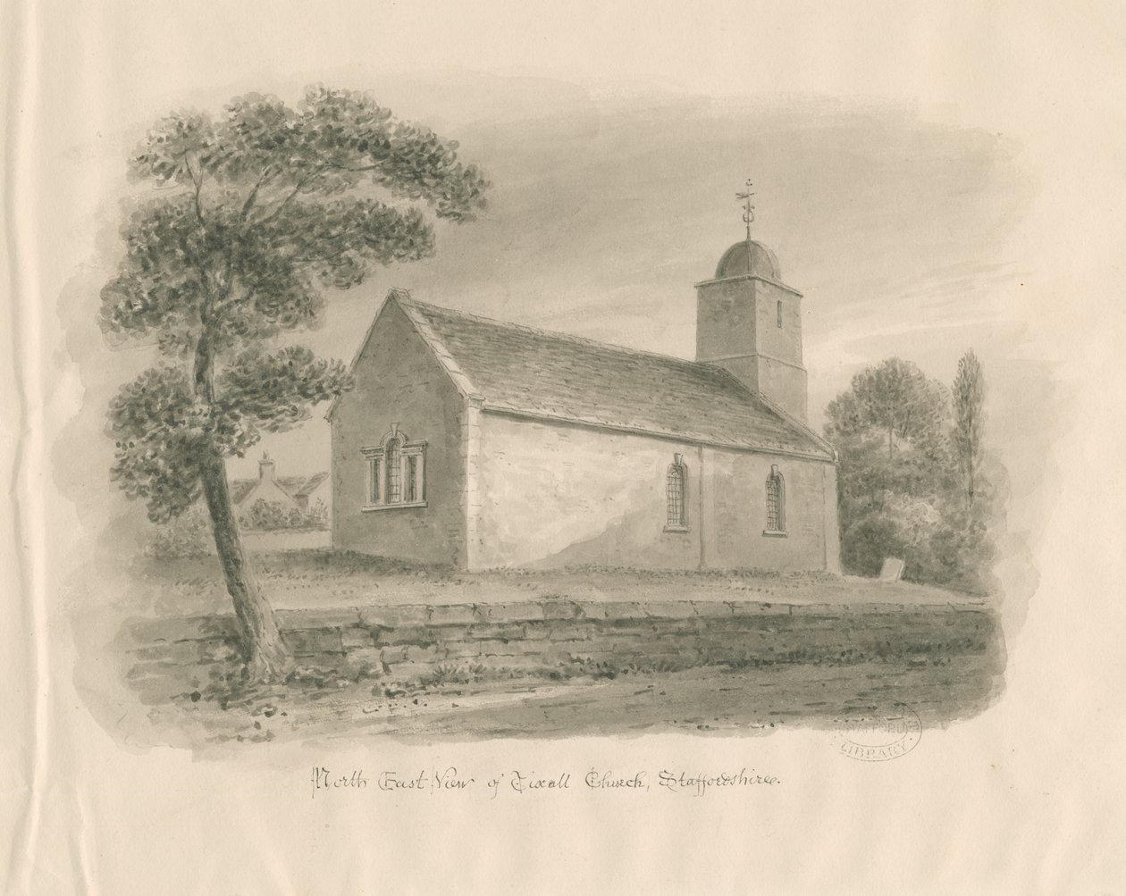 Igreja de Tixall: desenho em sépia, nd [ 1841] de John Buckler